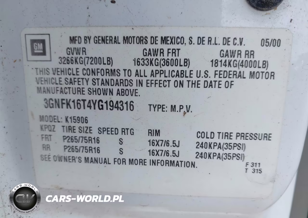 2000 Chevrolet Suburban 1500 Ls VIN:3GNFK16T4YG194316 - 9