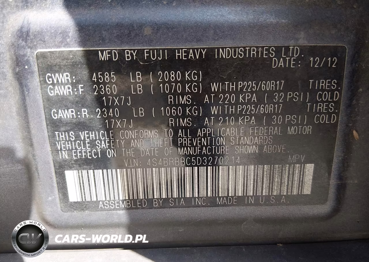 2013 Subaru Outback 2.5I Premium VIN:4S4BRBBC5D3270214 - 9