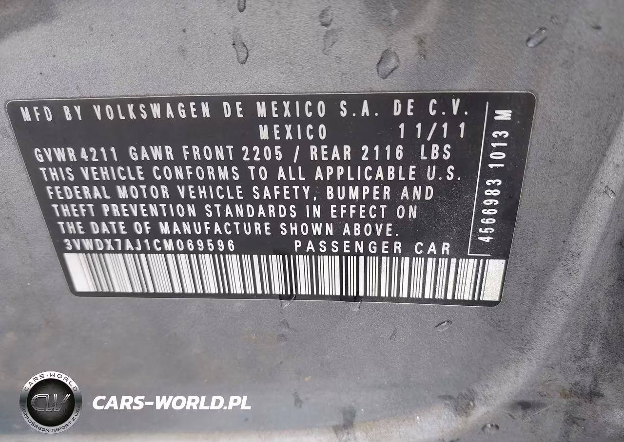 2012 Volkswagen Jetta 2.5L Se VIN:3VWDX7AJ1CM069596 - 9