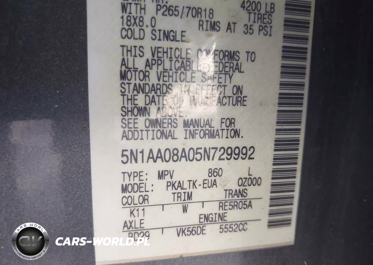 2005 Nissan Armada Se VIN:5N1AA08A05N729992 - 9
