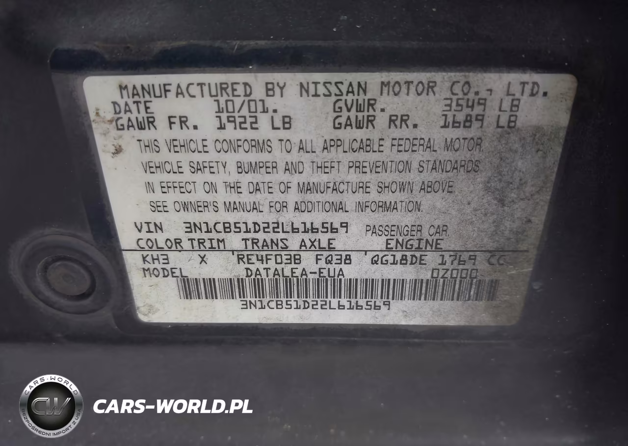 2002 Nissan Sentra Gxe VIN:3N1CB51D22L616569 - 9