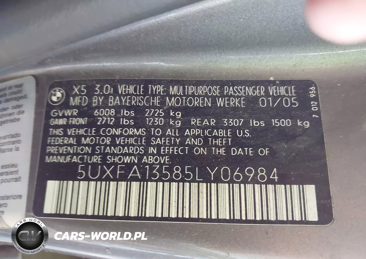 2005 BMW X5 3.0I VIN:5UXFA13585LY06984 - 9