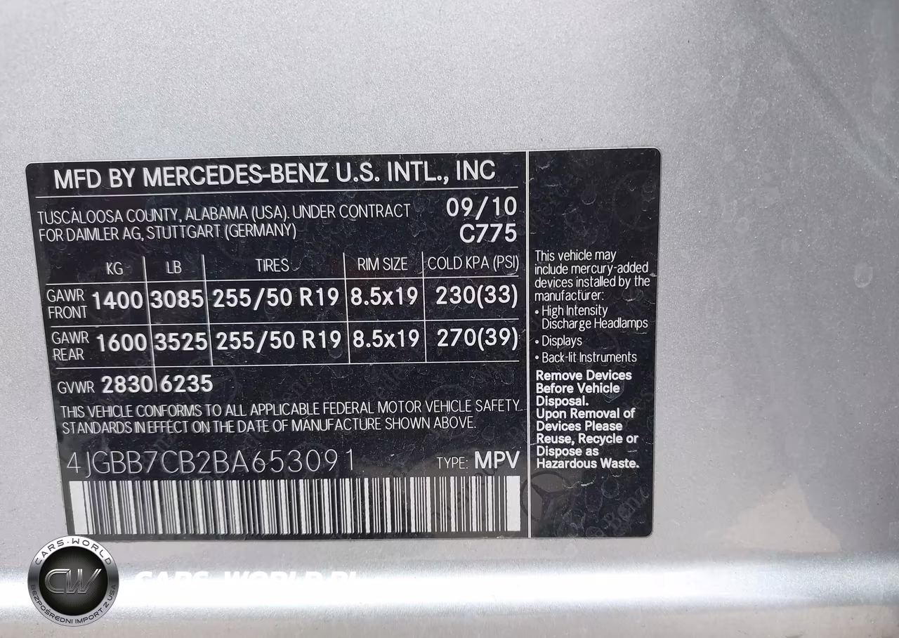 2011 Mercedes-Benz Ml 550 4Matic VIN:4JGBB7CB2BA653091 - 9