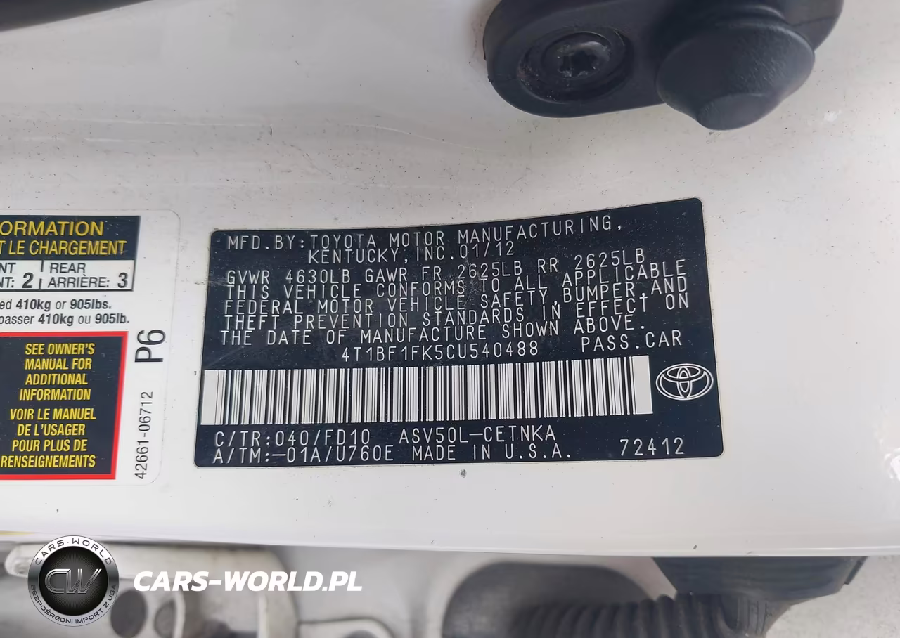 2012 Toyota Camry Le VIN:4T1BF1FK5CU540488 - 9