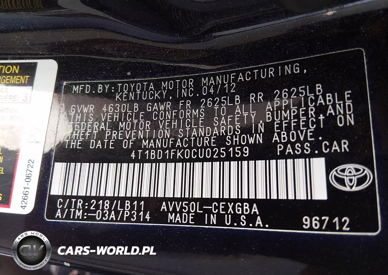 2012 Toyota Camry Hybrid Xle VIN:4T1BD1FK0CU025159 - 9