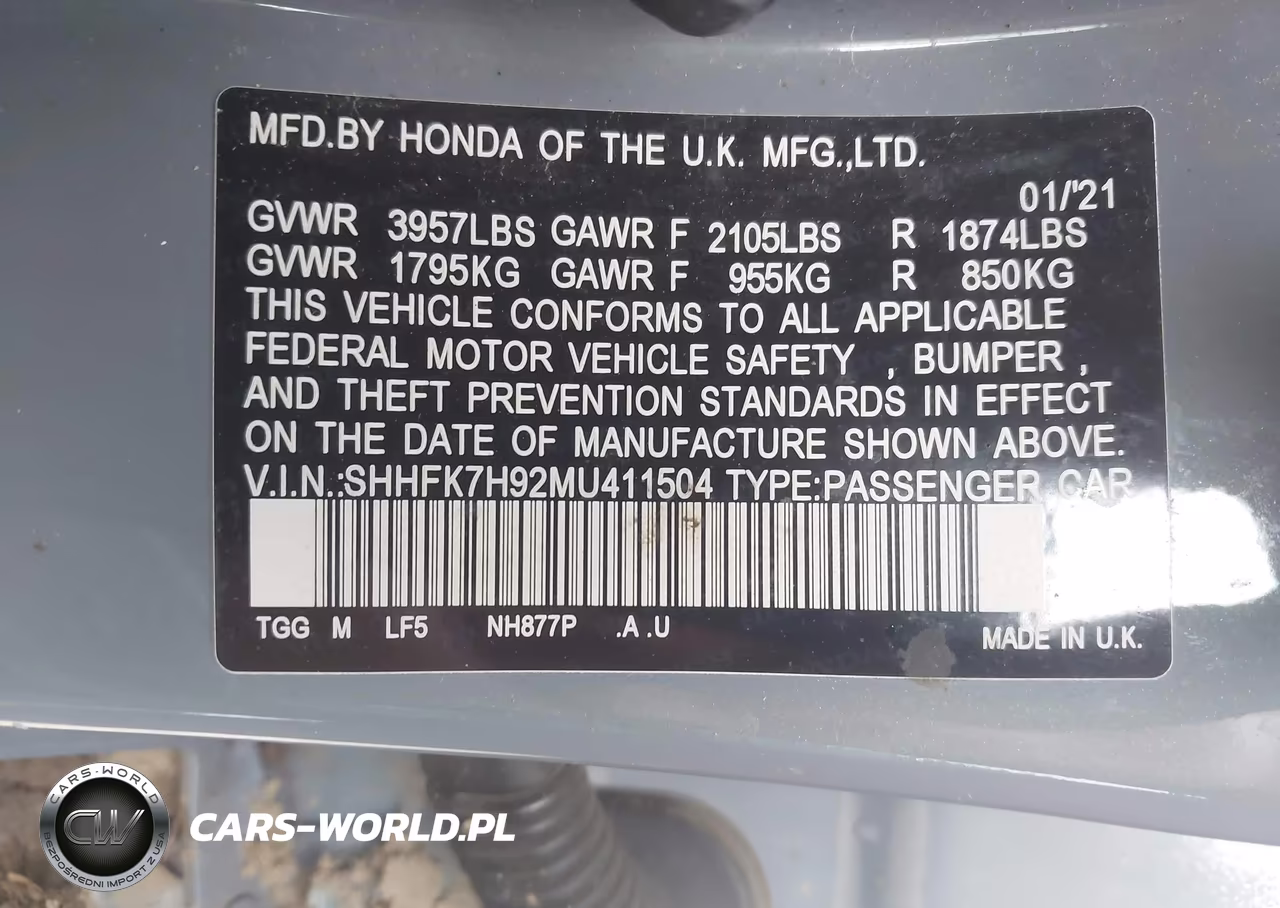 2021 Honda Civic Sport Touring VIN:SHHFK7H92MU411504 - 9
