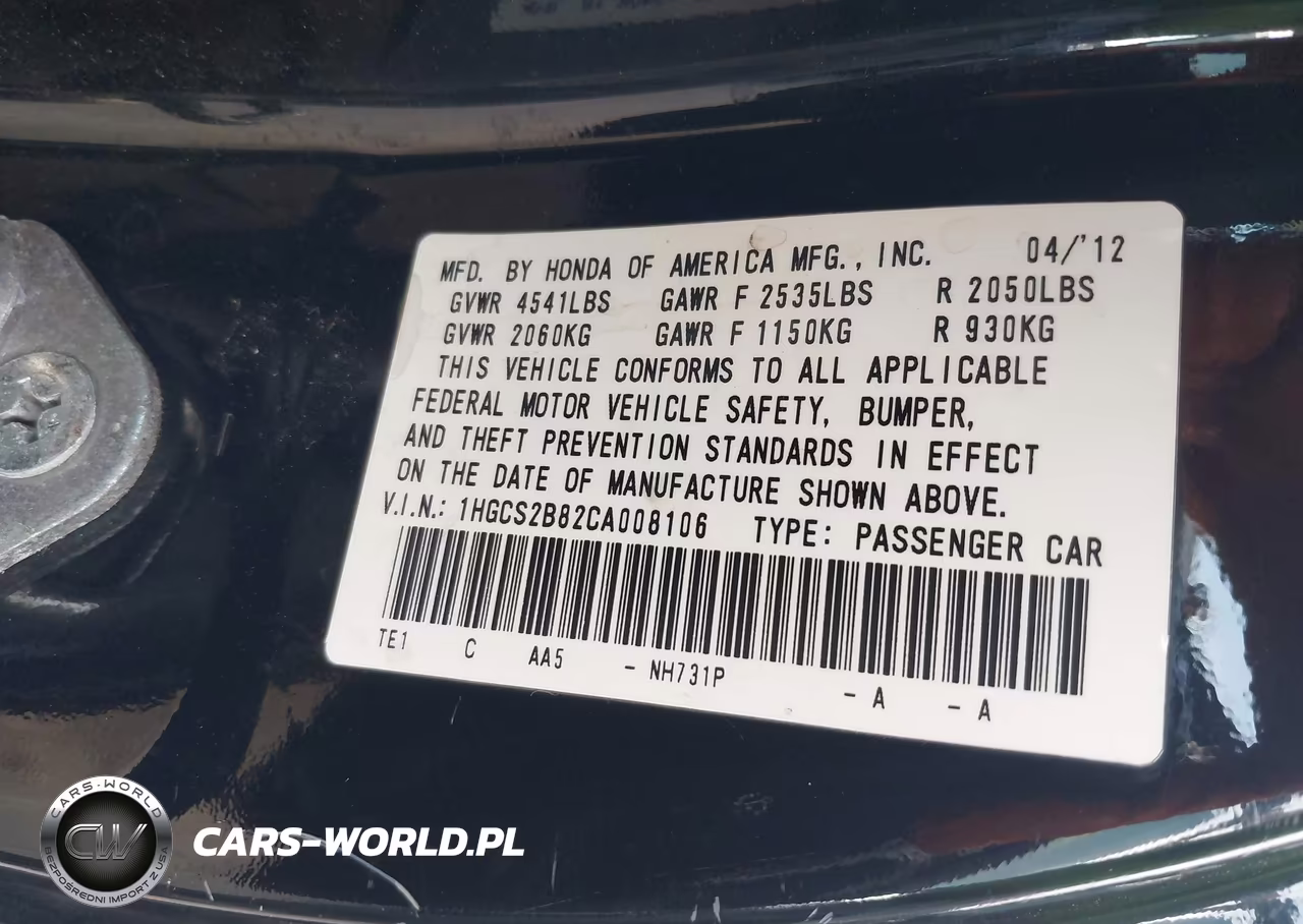 2012 Honda Accord 3.5 Ex-L VIN:1HGCS2B82CA008106 - 9