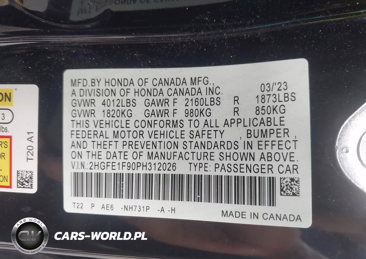 2023 Honda Civic Touring VIN:2HGFE1F90PH312026 - 9