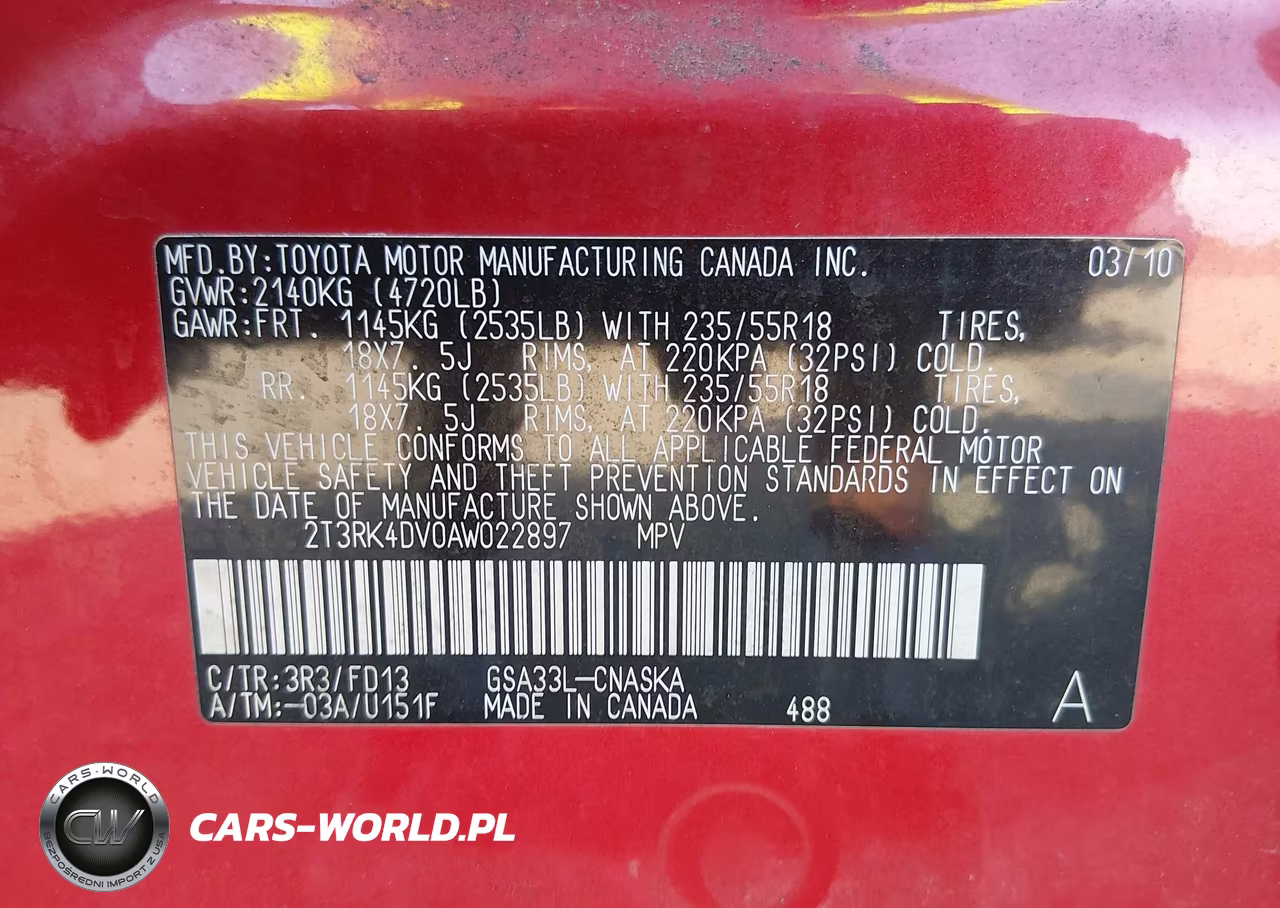 2010 Toyota Rav4 Sport V6 VIN:2T3RK4DV0AW022897 - 9