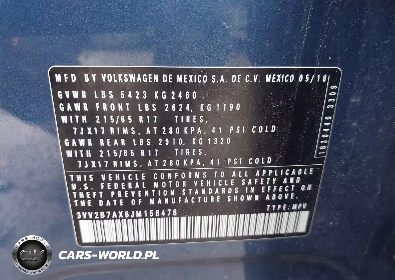 2018 Volkswagen Tiguan 2.0T Se-2.0T Sel VIN:3VV2B7AX8JM158478 - 9