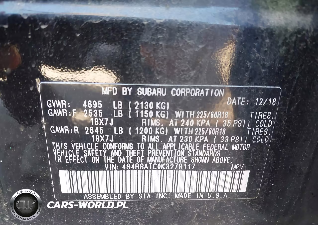 2019 Subaru Outback 2.5I Touring VIN:4S4BSATC0K3278117 - 9