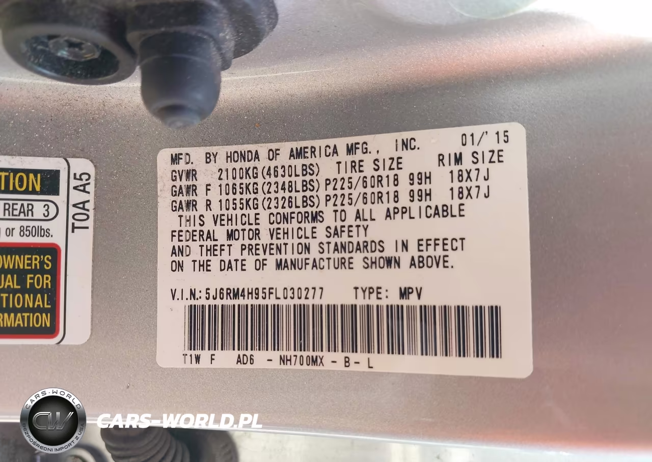 2015 Honda Cr-V Touring VIN:5J6RM4H95FL030277 - 9