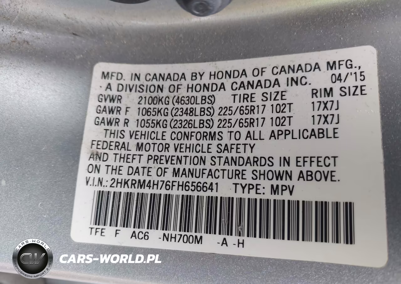 2015 Honda Cr-V Ex-L VIN:2HKRM4H76FH656641 - 9