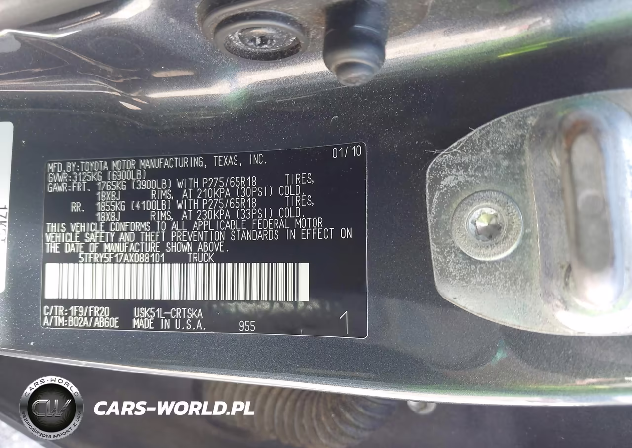2010 Toyota Tundra Grade 5.7L V8 VIN:5TFRY5F17AX088101 - 9