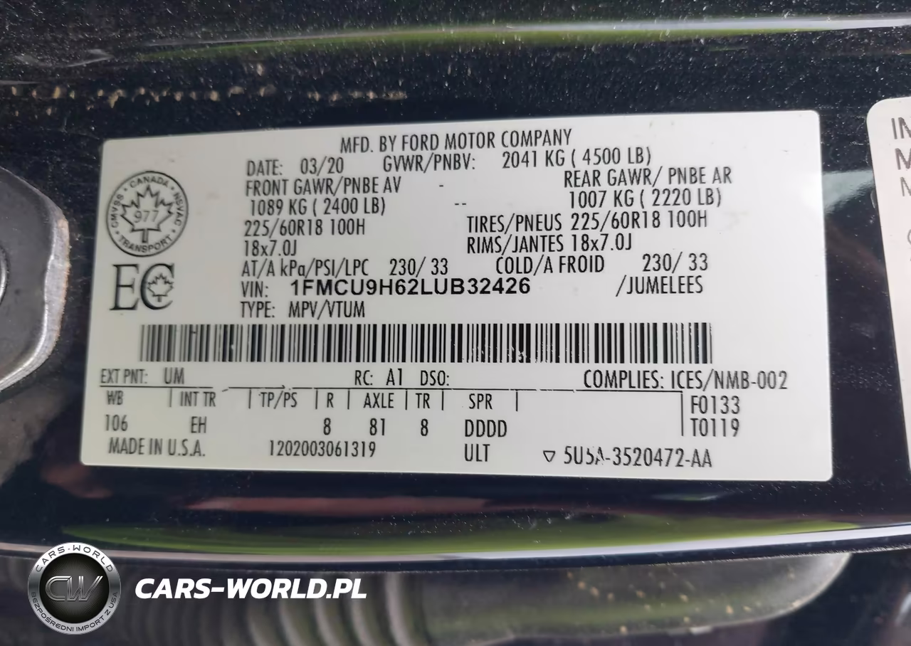 2020 Ford Escape Sel VIN:1FMCU9H62LUB32426 - 9