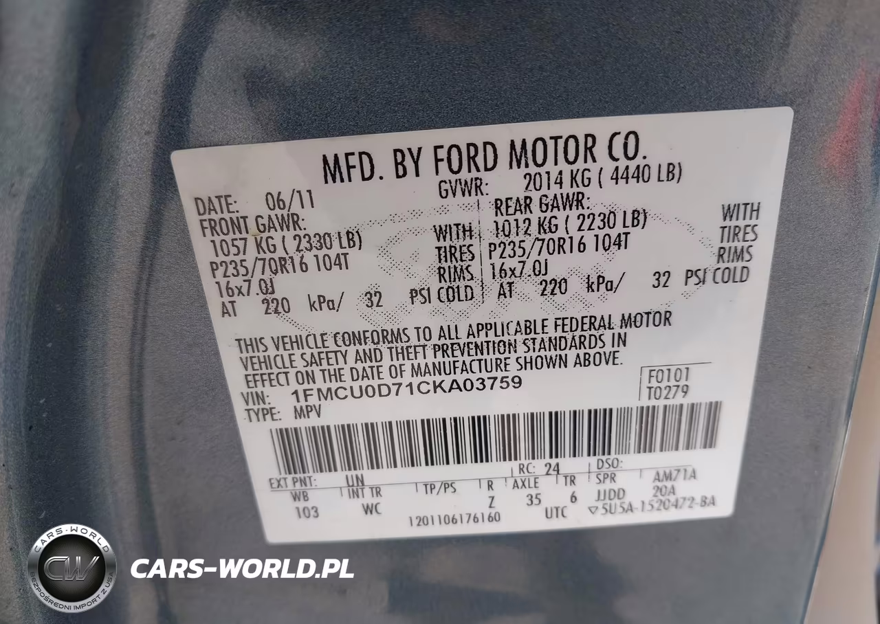 2012 Ford Escape Xlt VIN:1FMCU0D71CKA03759 - 9