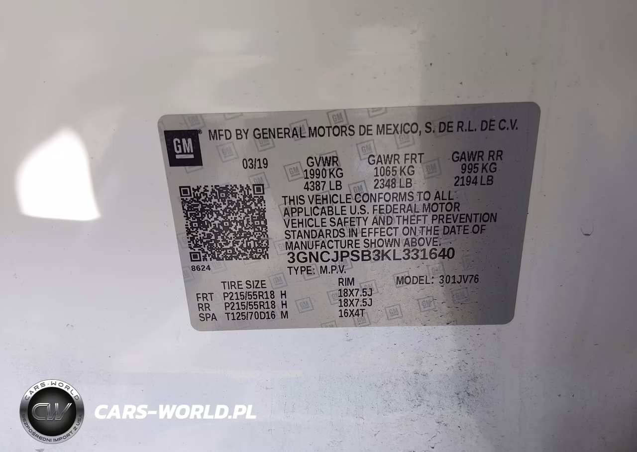 2019 Chevrolet Trax Lt VIN:3GNCJPSB3KL331640 - 9