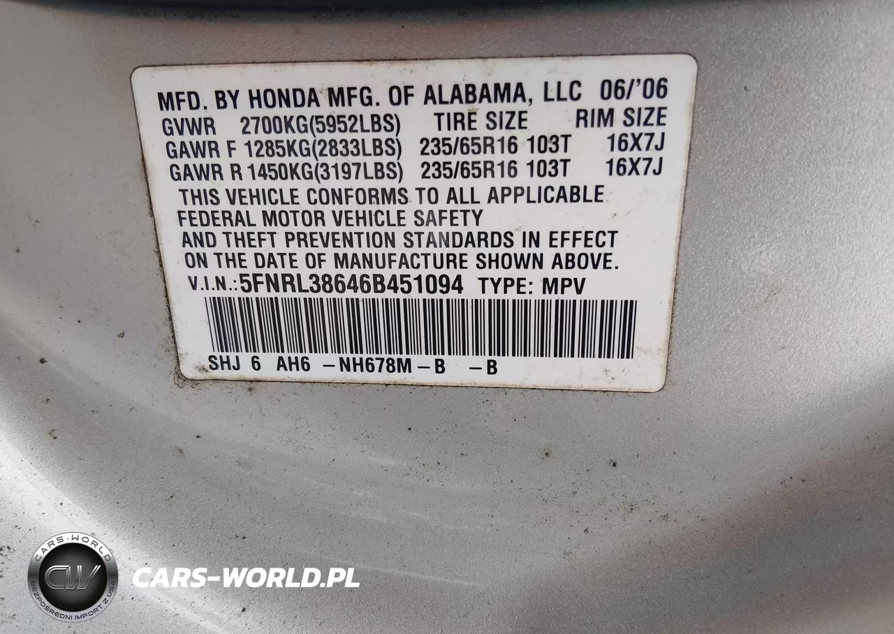 2006 Honda Odyssey Ex-L VIN:5FNRL38646B451094 - 9