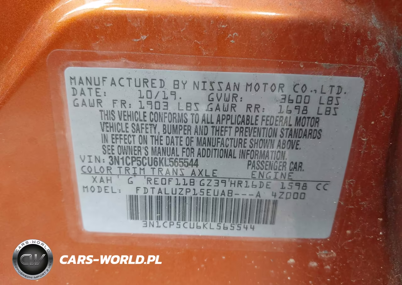 2019 Nissan Kicks Sr VIN:3N1CP5CU6KL565544 - 9