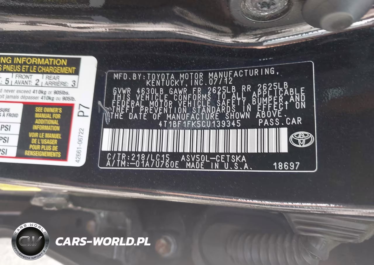 2012 Toyota Camry Se VIN:4T1BF1FK5CU139345 - 9