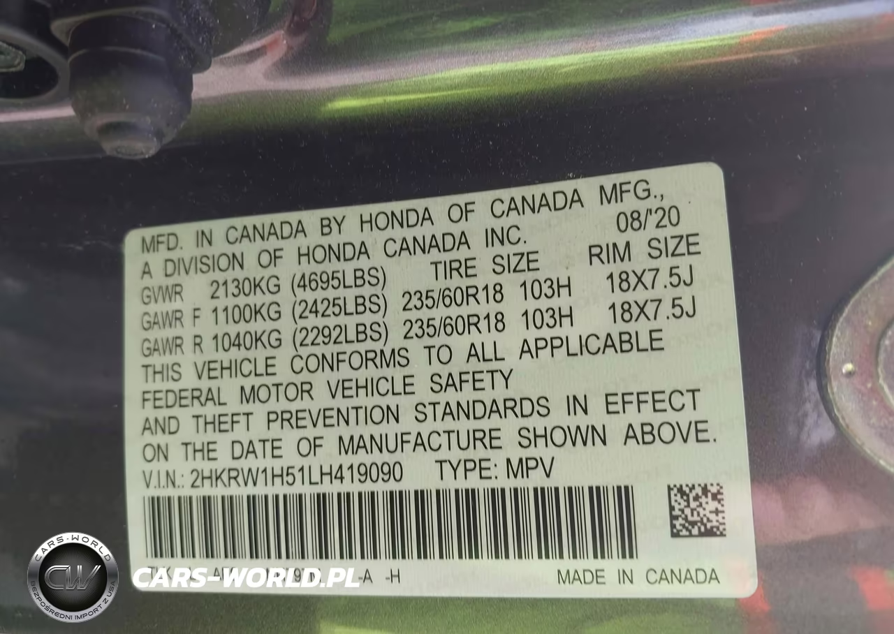2020 Honda Cr-V 2Wd Ex VIN:2HKRW1H51LH419090 - 9