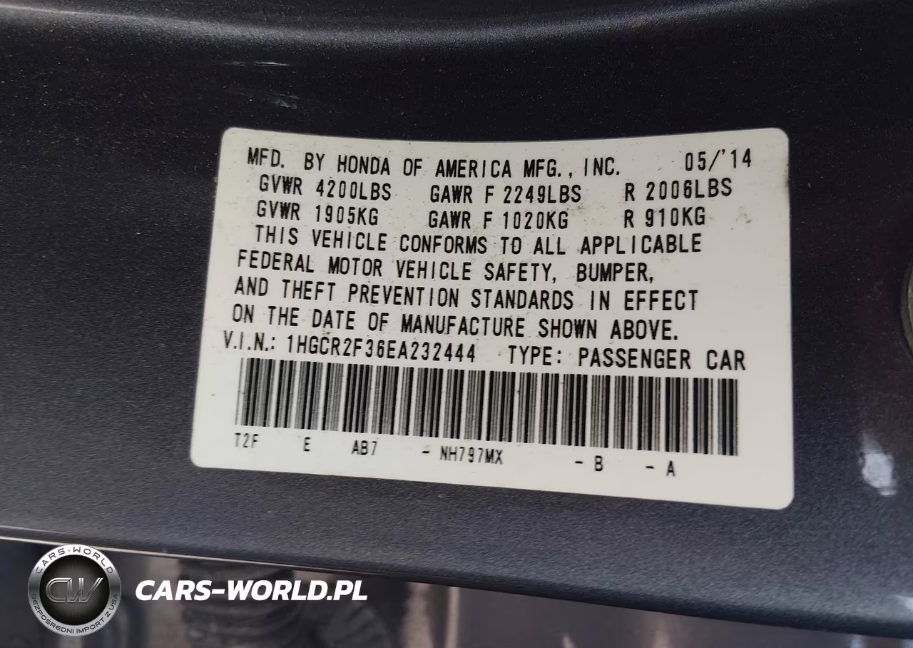 2014 Honda Accord Lx VIN:1HGCR2F36EA232444 - 9