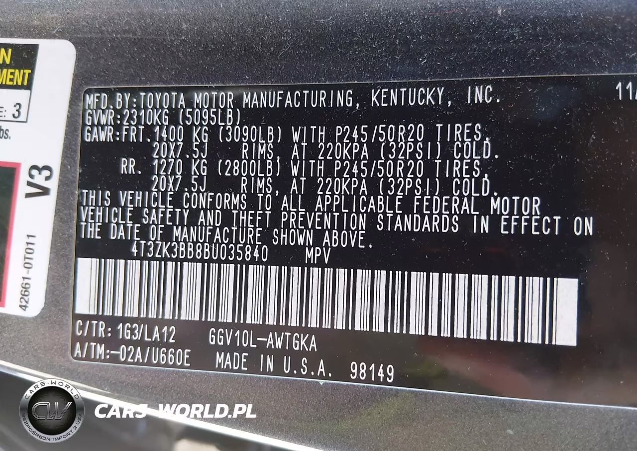 2011 Toyota Venza Base V6 VIN:4T3ZK3BB8BU035840 - 9