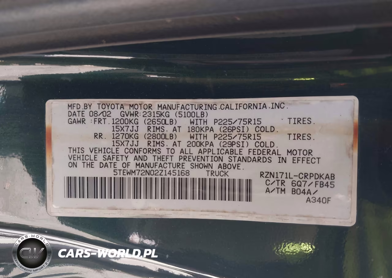 2002 Toyota Tacoma VIN:5TEWM72N02Z145168 - 9