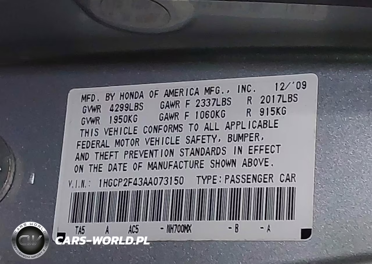 2010 Honda Accord 2.4 Lx-P VIN:1HGCP2F43AA073150 - 9