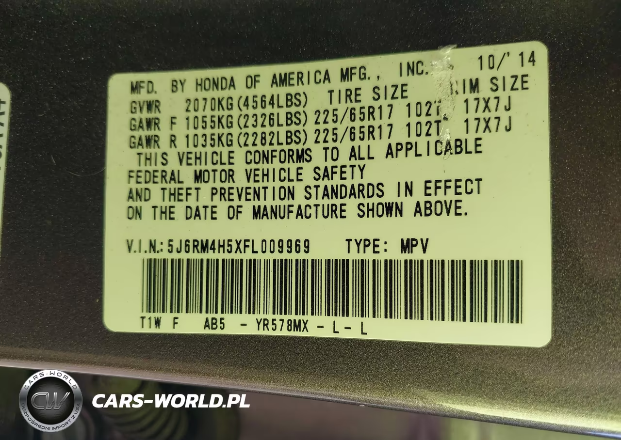 2015 Honda Cr-V Ex VIN:5J6RM4H5XFL009969 - 9