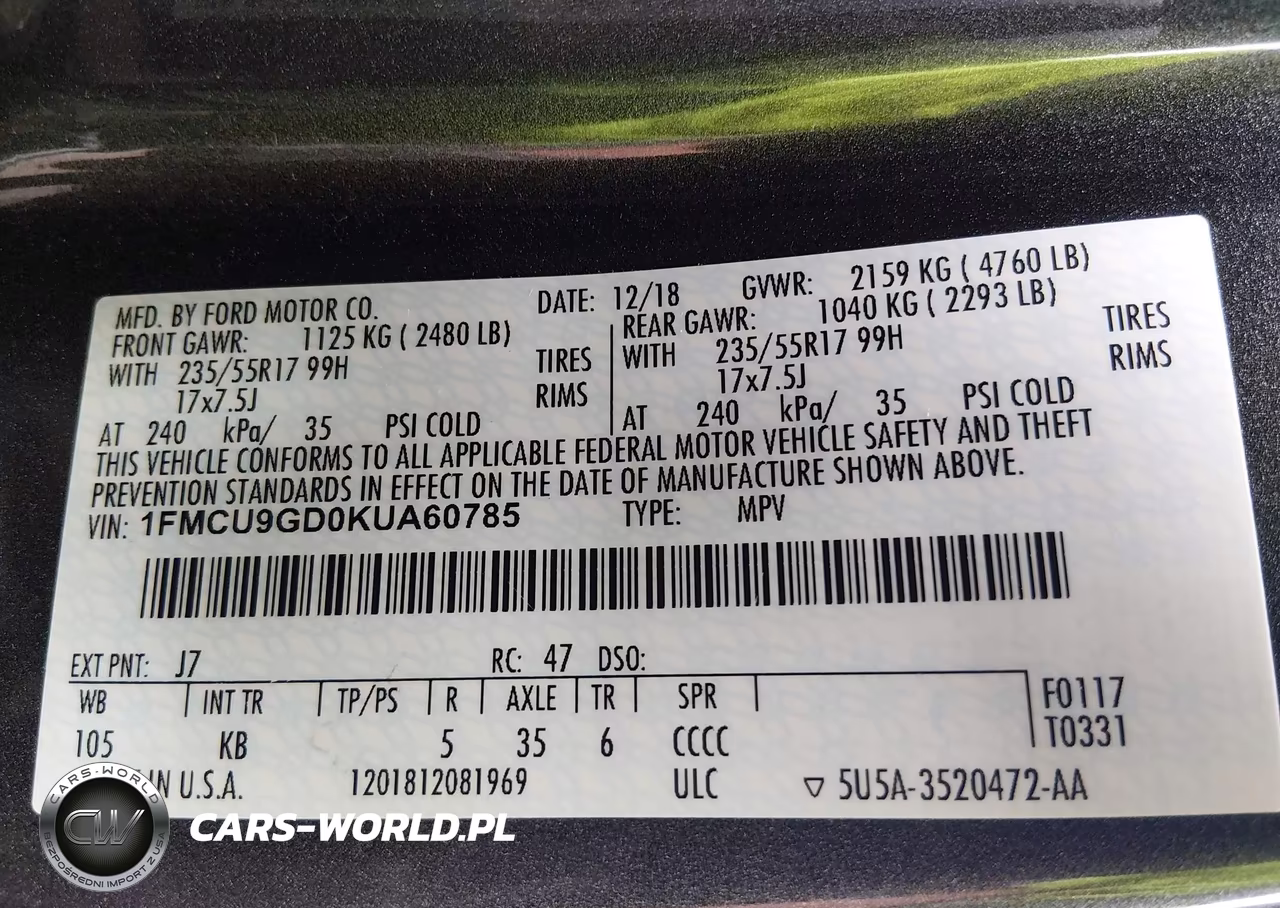 2019 Ford Escape Se VIN:1FMCU9GD0KUA60785 - 9