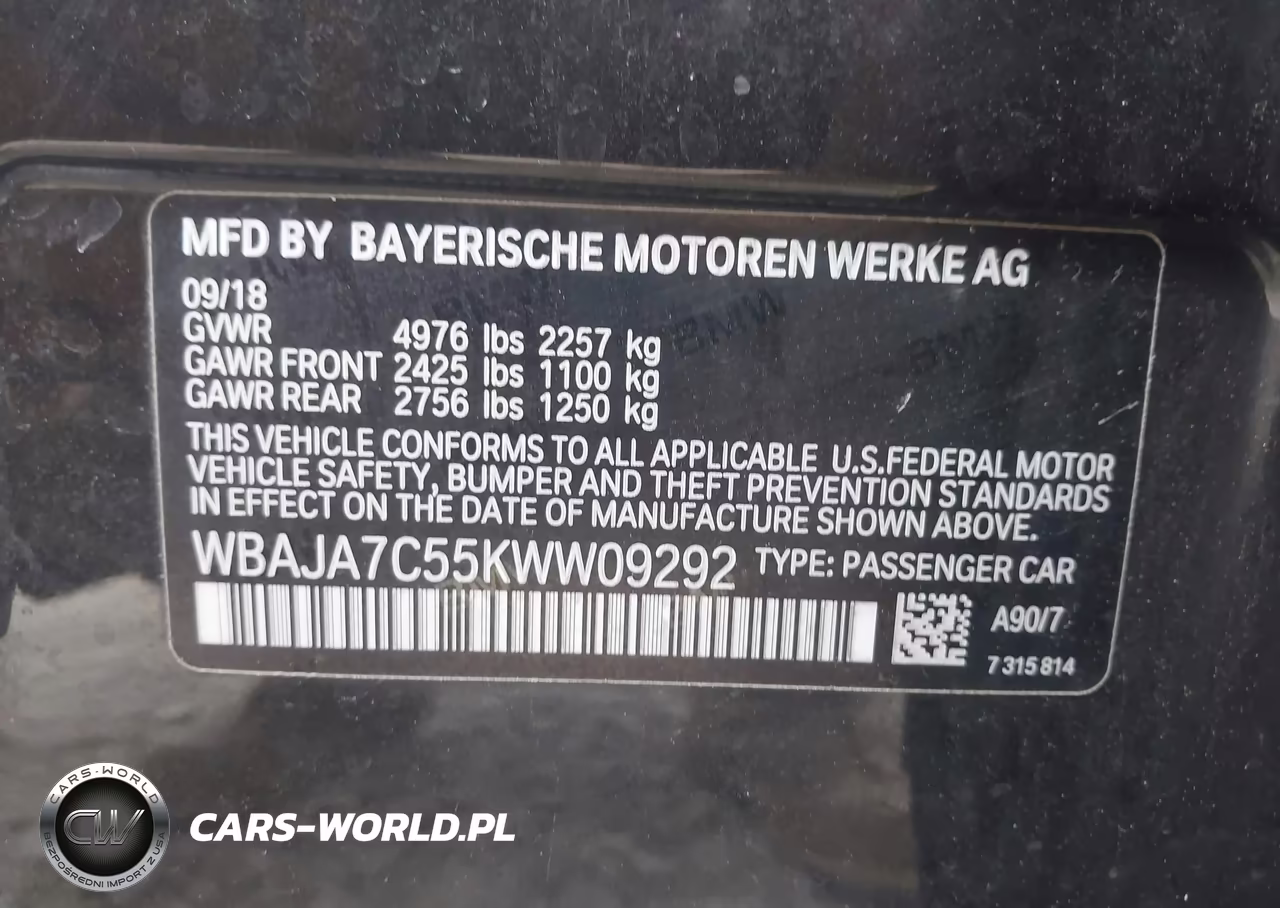 2019 BMW 530I xDrive VIN:WBAJA7C55KWW09292 - 9