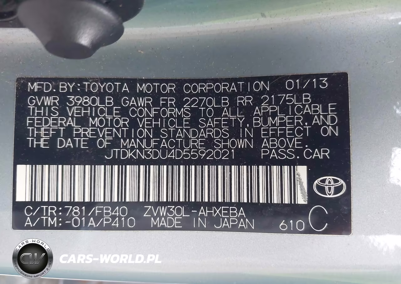 2013 Toyota Prius Two VIN:JTDKN3DU4D5592021 - 9
