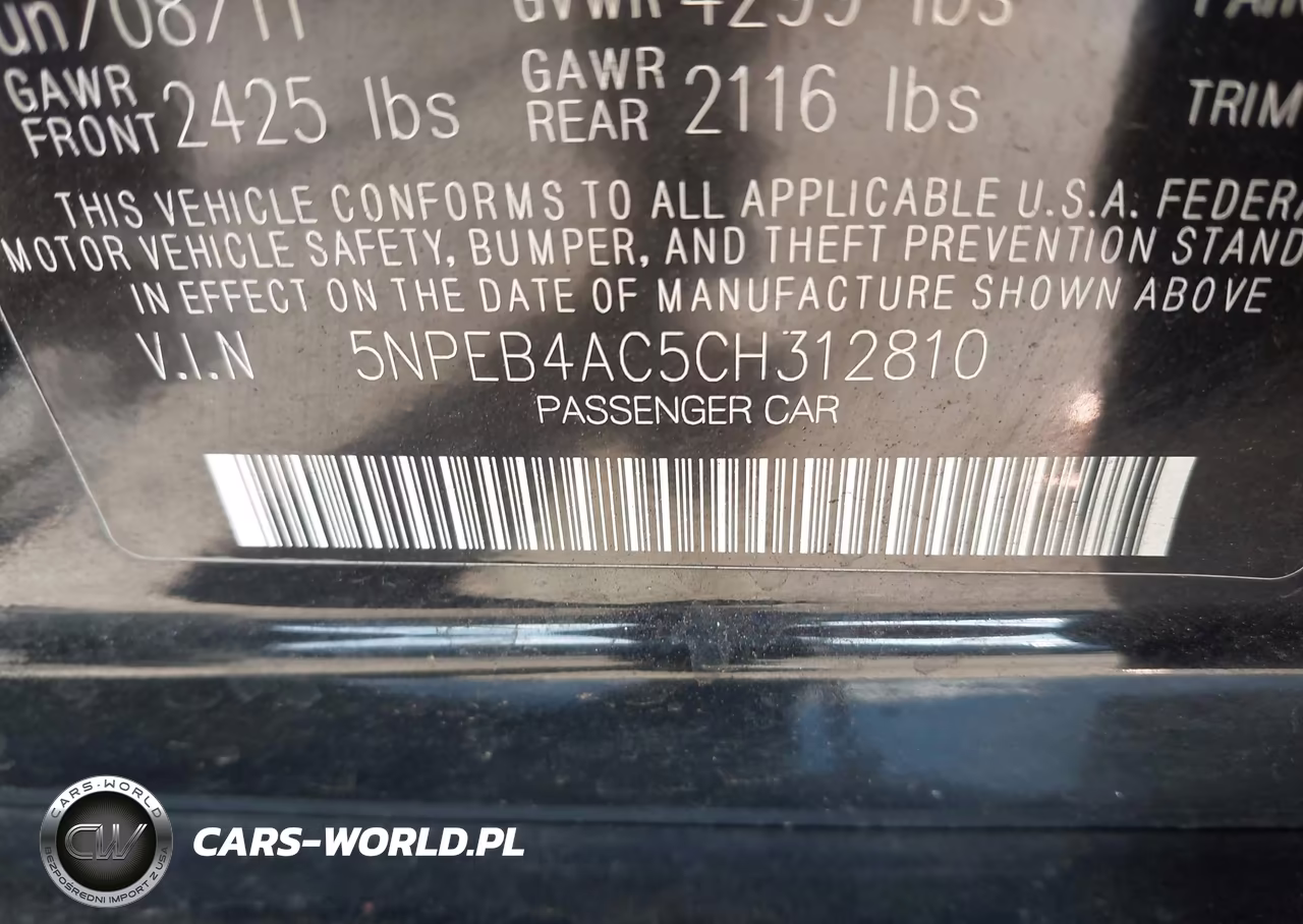 2012 Hyundai Sonata Gls VIN:5NPEB4AC5CH312810 - 9