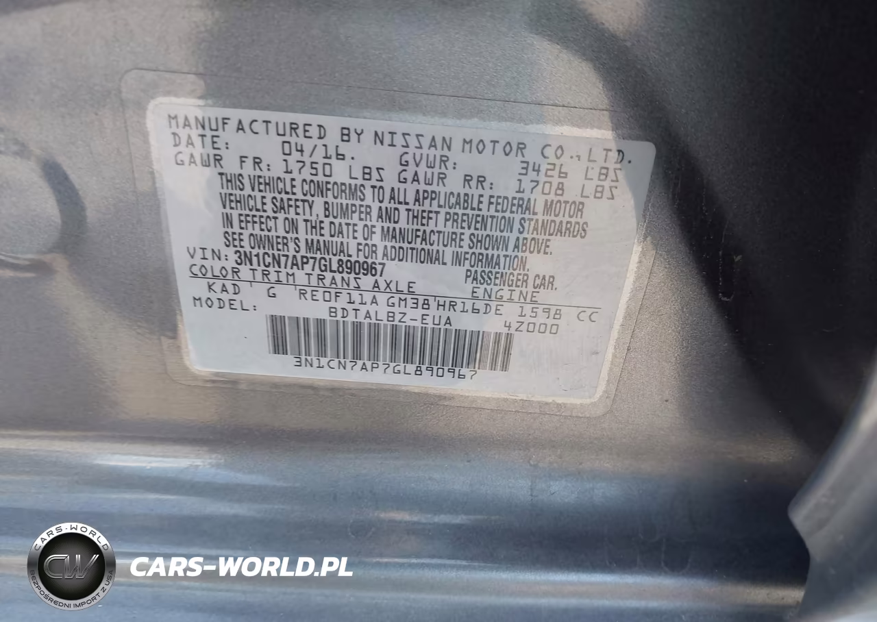2016 Nissan Versa 1.6 Sv VIN:3N1CN7AP7GL890967 - 9