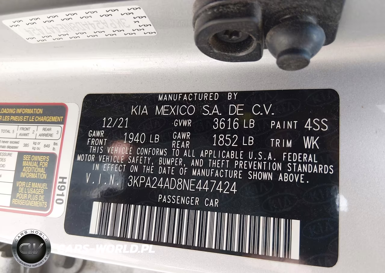 2022 Kia Rio Lx VIN:3KPA24AD8NE447424 - 9