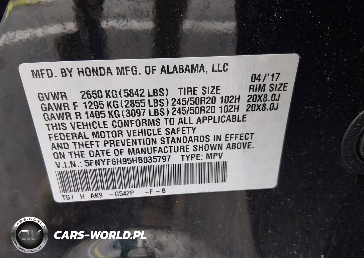 2017 Honda Pilot Touring VIN:5FNYF6H95HB035797 - 9