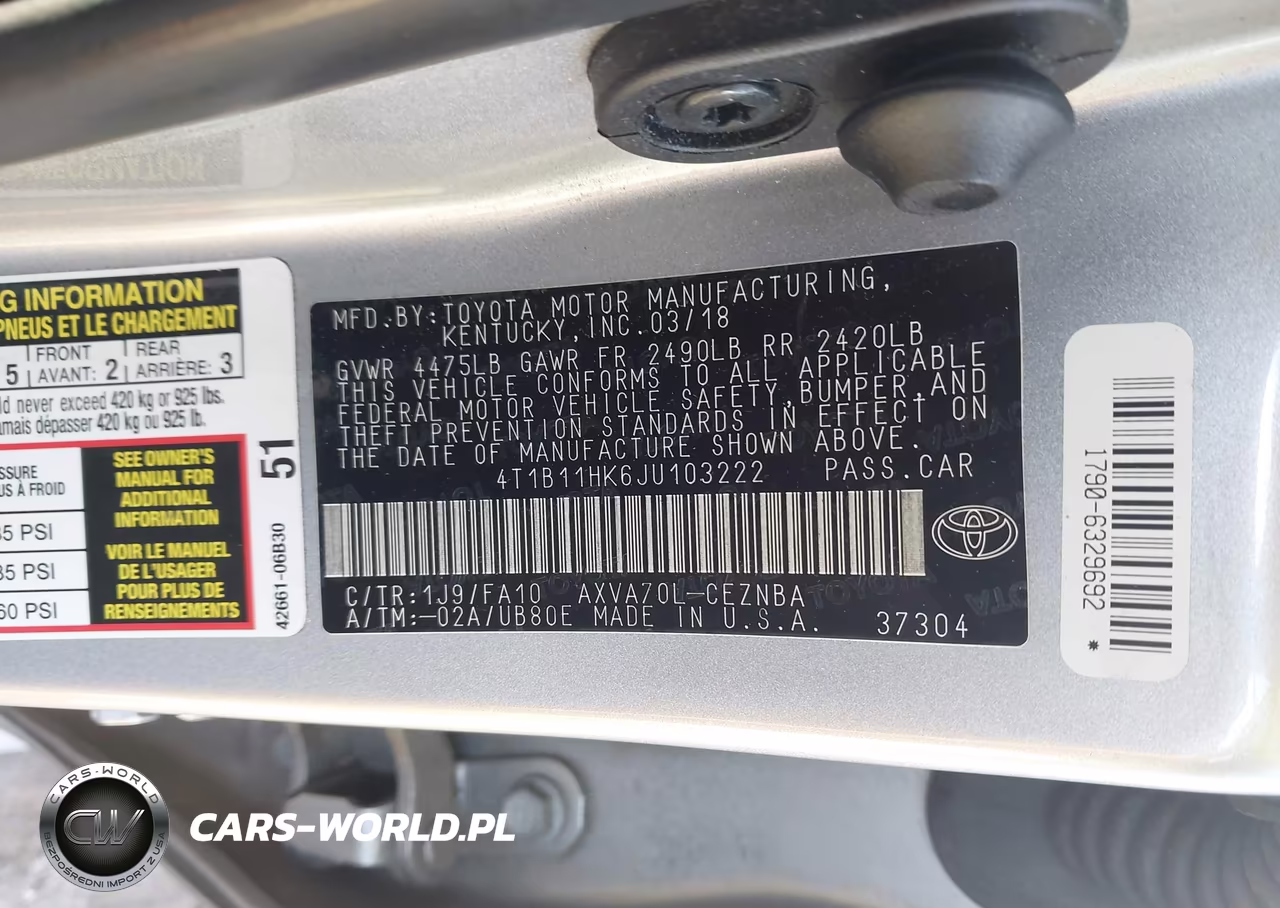 2018 Toyota Camry Le VIN:4T1B11HK6JU103222 - 9