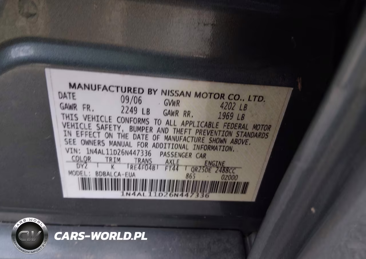 2006 Nissan Altima 2.5 S VIN:1N4AL11D26N447336 - 9