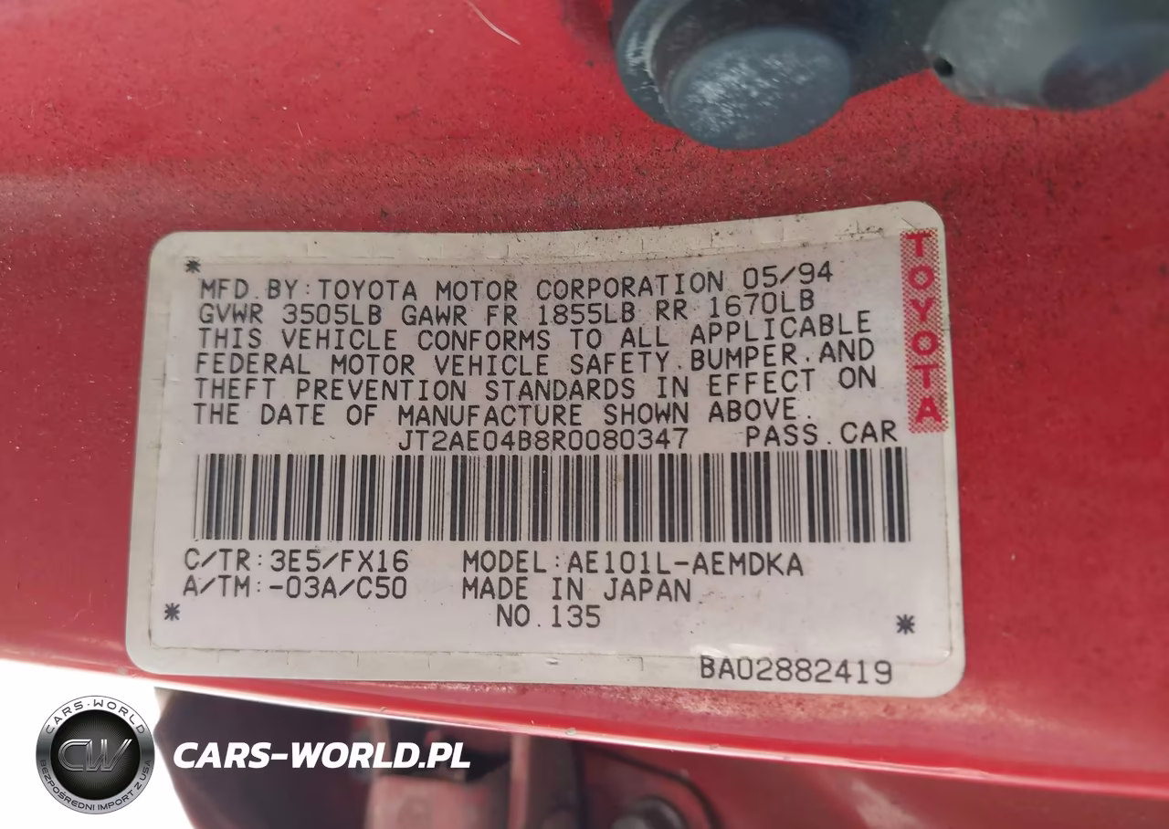 1994 Toyota Corolla VIN:JT2AE04B8R0080347 - 9