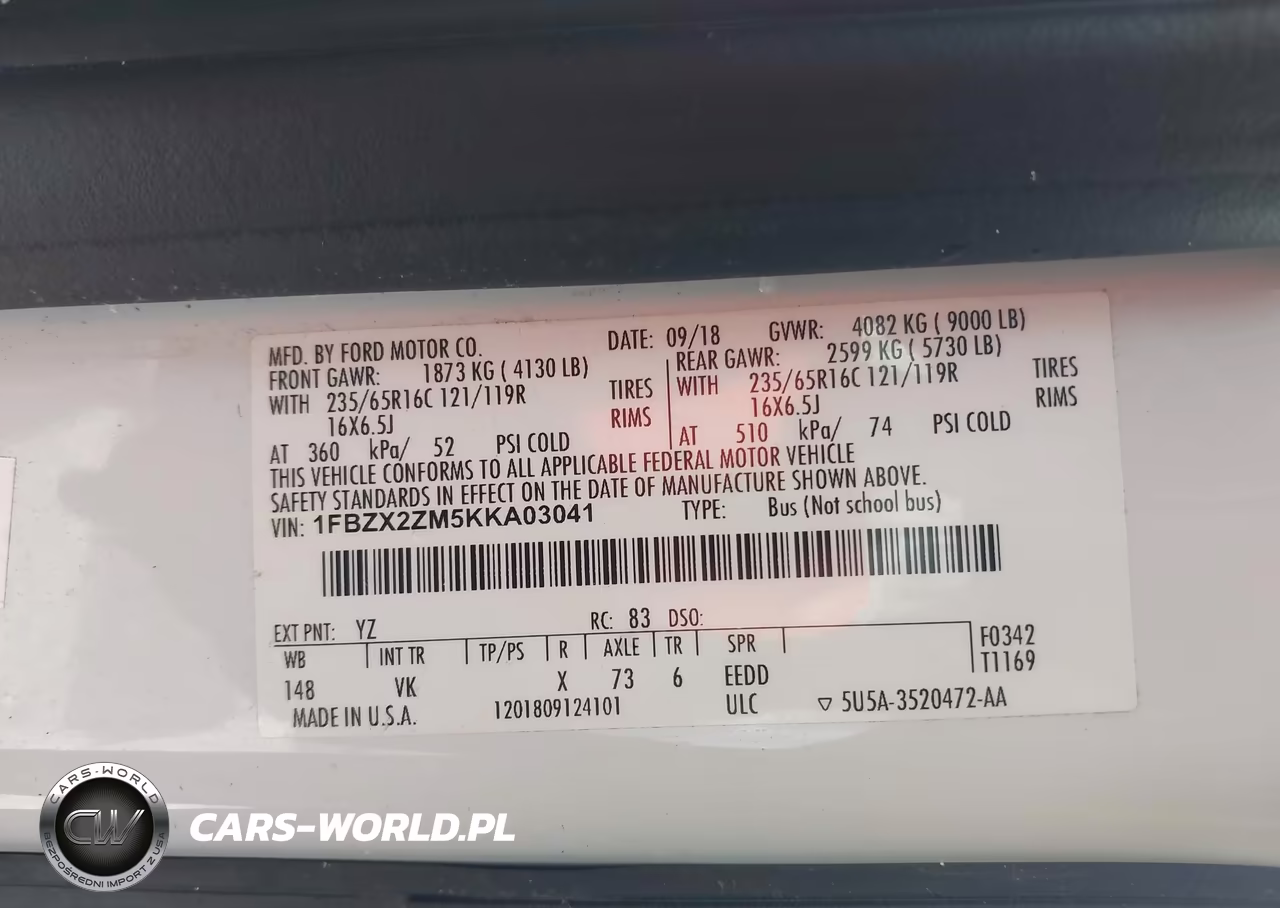 2019 Ford Transit-350 Xl VIN:1FBZX2ZM5KKA03041 - 9