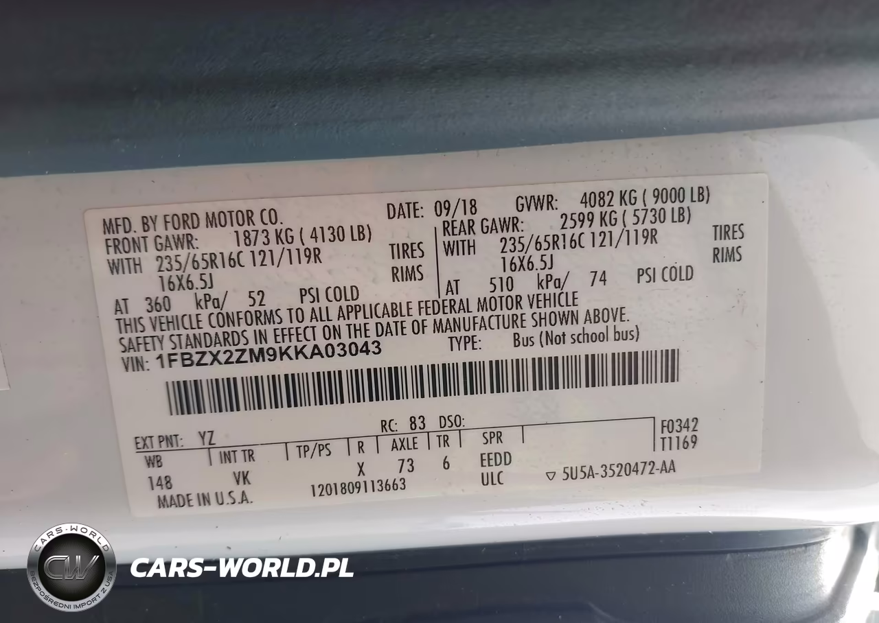 2019 Ford Transit-350 Xl VIN:1FBZX2ZM9KKA03043 - 9