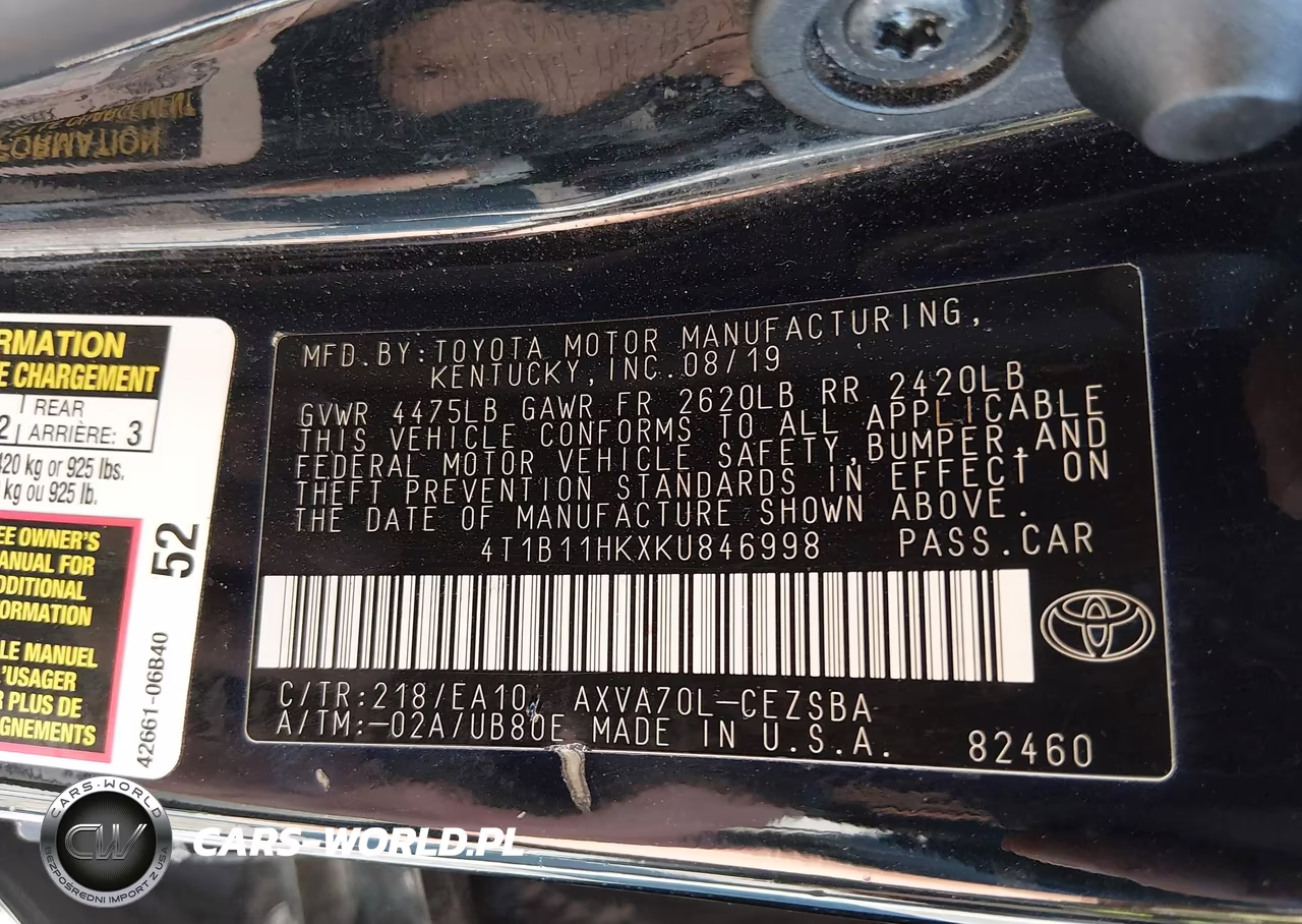 2019 Toyota Camry Se VIN:4T1B11HKXKU846998 - 9
