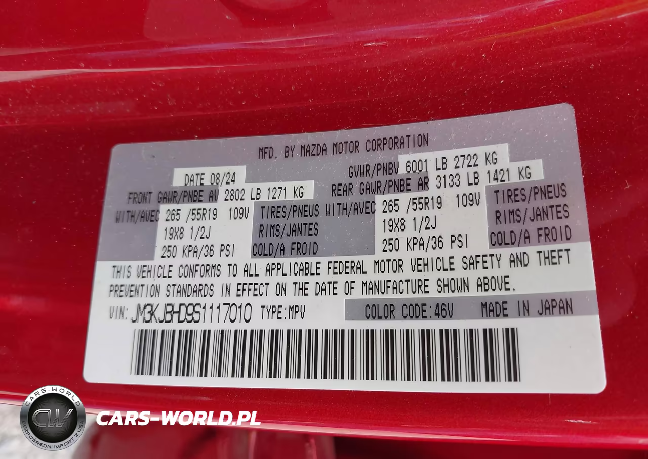2025 Mazda Cx-70 3.3 Turbo Preferred Package VIN:JM3KJBHD9S1117010 - 9