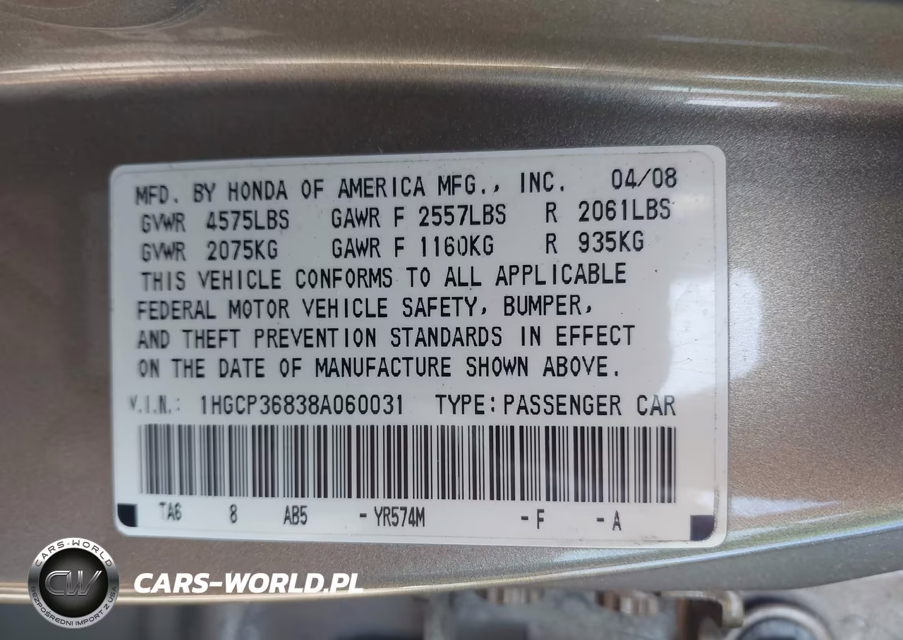 2008 Honda Accord 3.5 Ex-L VIN:1HGCP36838A060031 - 9