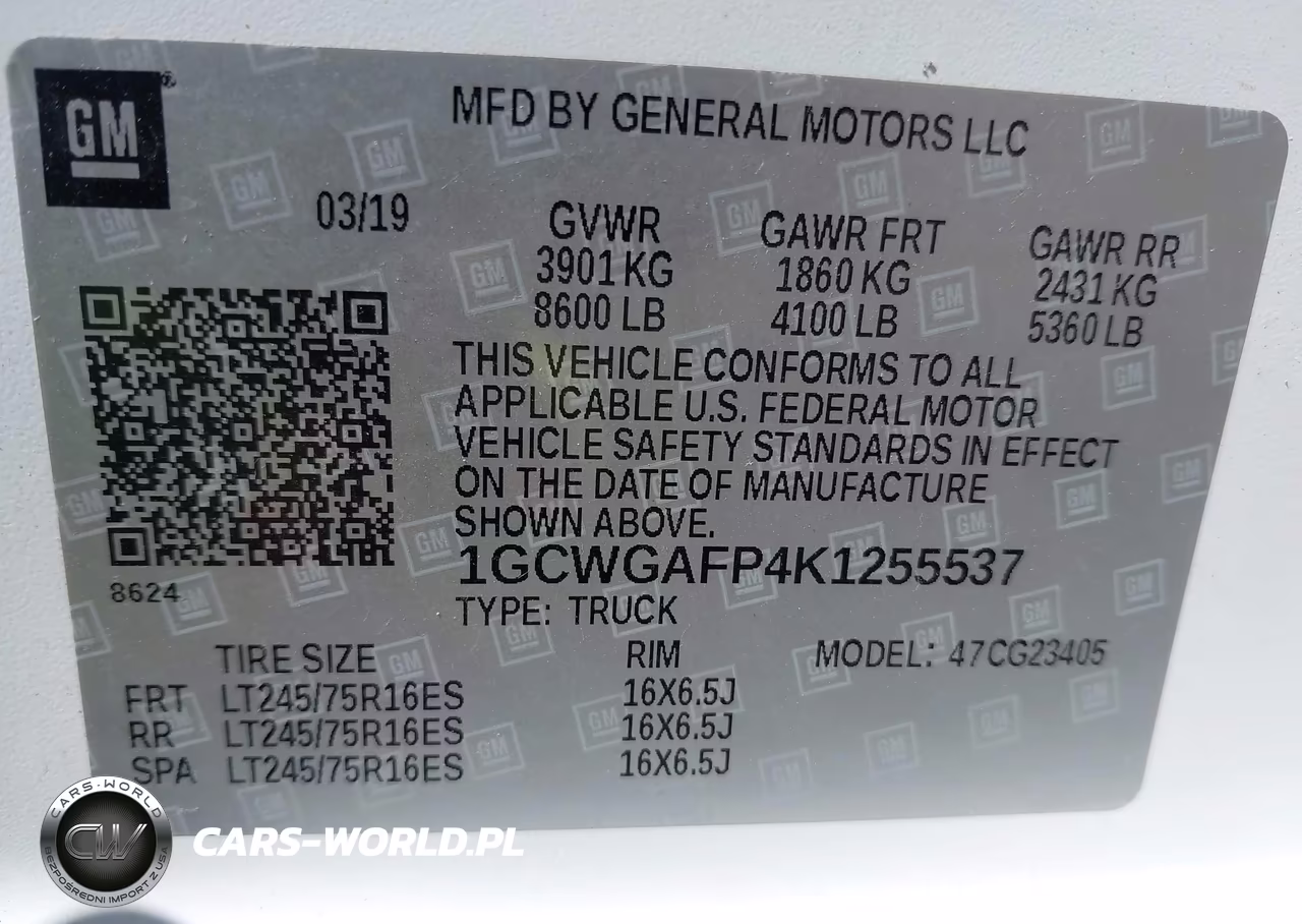 2019 Chevrolet Express 2500 VIN:1GCWGAFP4K1255537 - 4