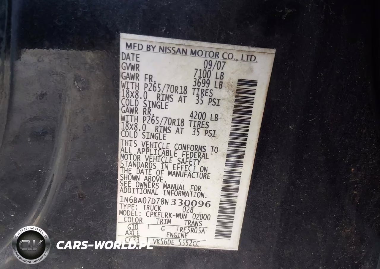 2008 Nissan Titan Xe VIN:1N6BA07D78N330096 - 9