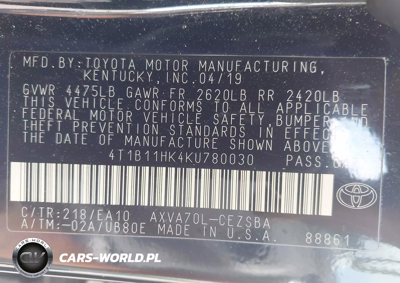 2019 Toyota Camry Se VIN:4T1B11HK4KU780030 - 9