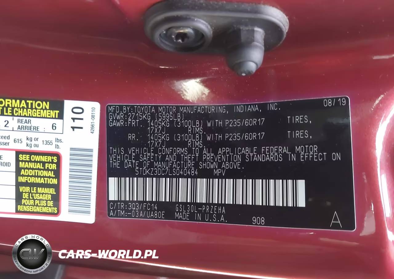 2020 Toyota Sienna Le VIN:5TDKZ3DC7LS040484 - 9