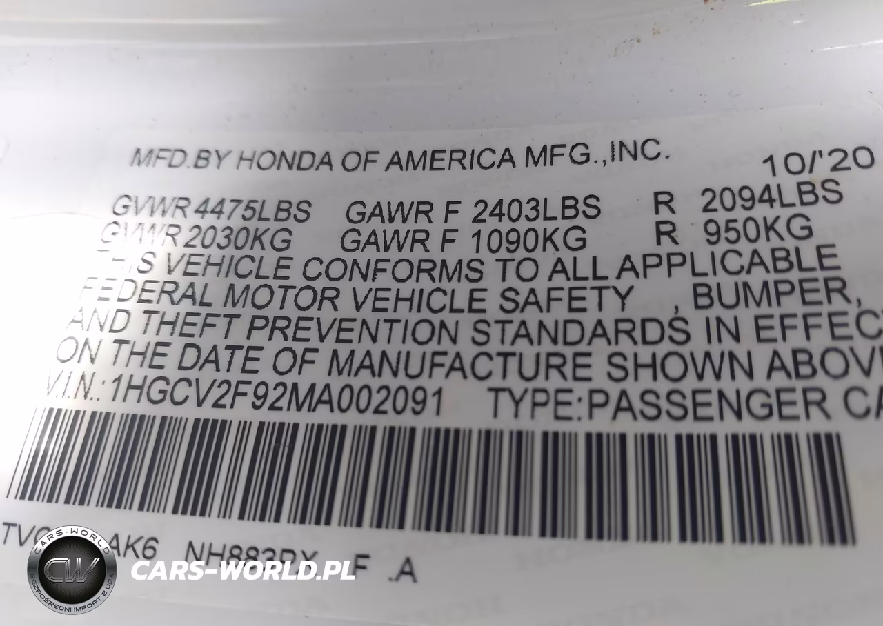 2021 Honda Accord Touring VIN:1HGCV2F92MA002091 - 9